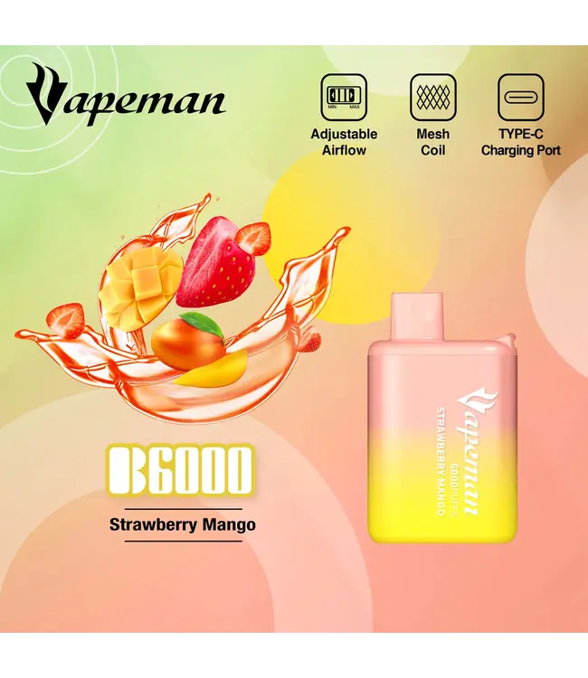 VAPEMAN 6000 Puff Disposable (single) Strawberry Mango