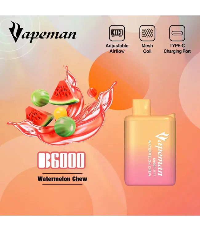 VAPEMAN 6000 Puff Disposable (single) Watermelon Chew