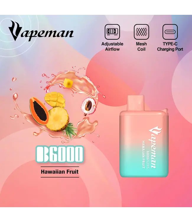 VAPEMAN 6000 Puff Disposable (single) Hawaiian Fruit