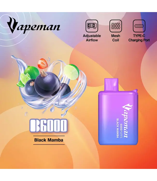 VAPEMAN 6000 Puff Disposable (single) Cranberry Blackcurrant / Black Mamba