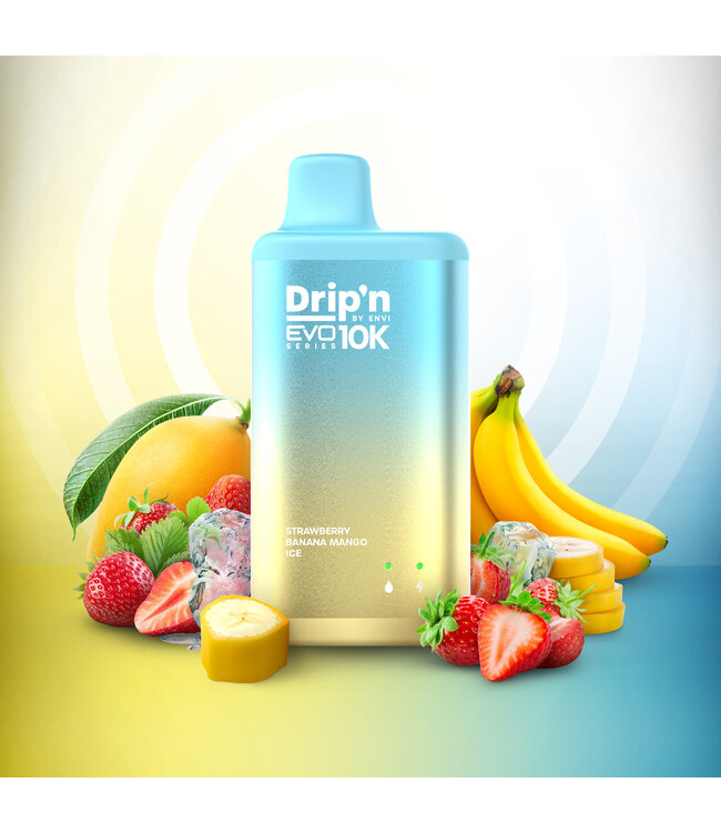 DRIP'N EVO 10K 10,000 Puff Disposable (single) Strawberry Banana Mango Ice