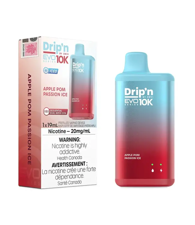 DRIP'N EVO 10K 10,000 Puff Disposable (single) Apple Pom Passion Ice