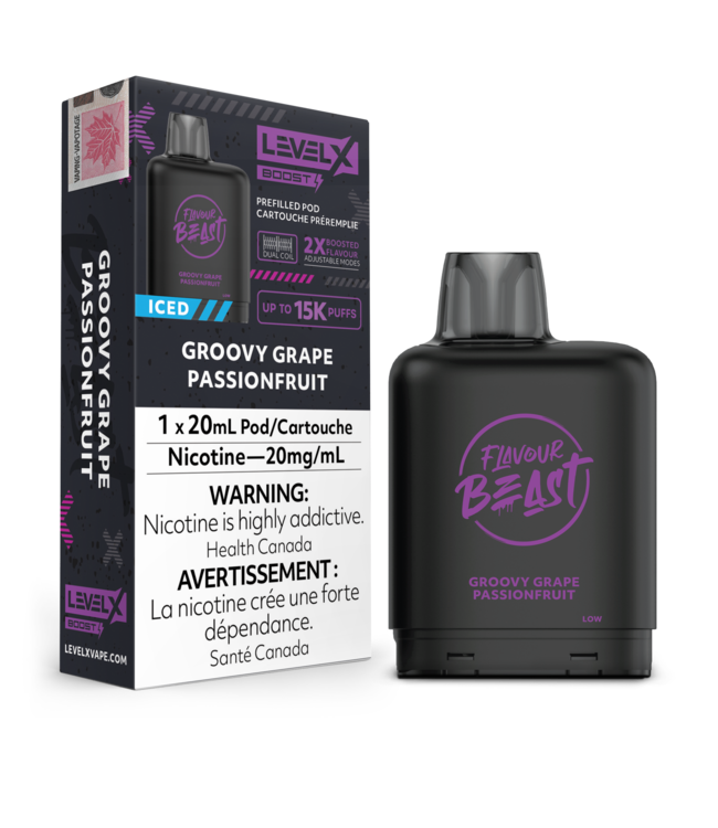 LEVEL X BOOST - FLAVOUR BEAST 20ml Pod (1pk) Groovy Grape Passionfruit Iced