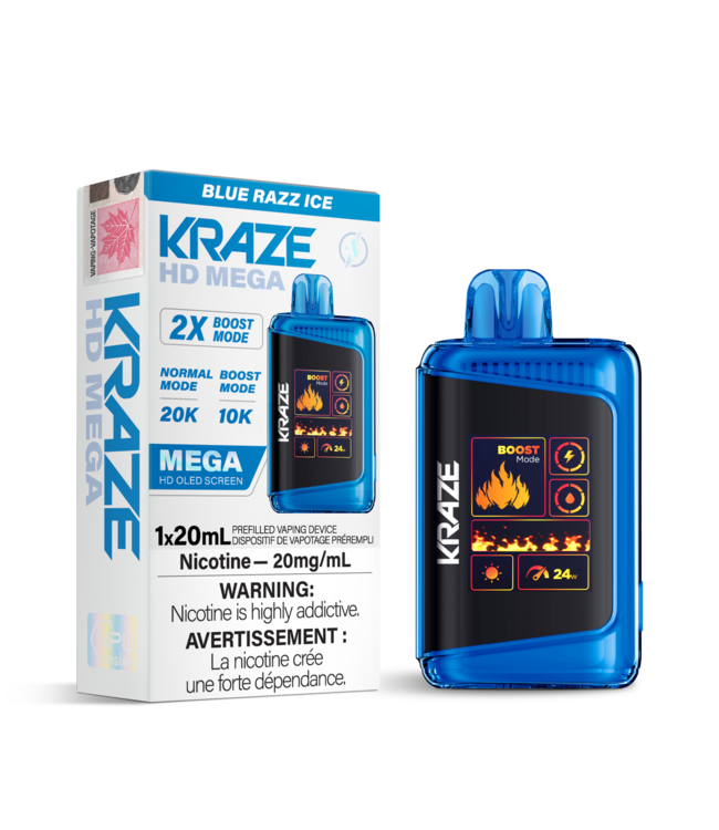 KRAZE HD MEGA 20K 20,000 Puff Disposable (single) Blue Razz Ice