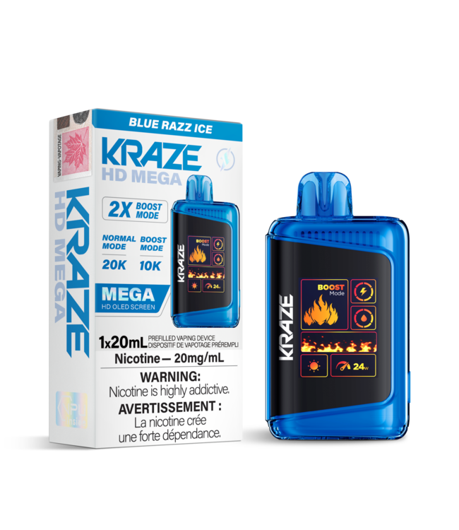KRAZE HD MEGA 20K Disposable 20ml Blue Razz Ice (ONTARIO)
