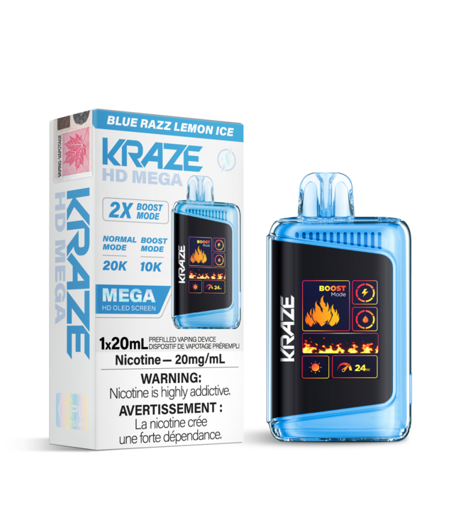 KRAZE HD MEGA 20K 20,000 Puff Disposable (single) Blue Razz Lemon Ice