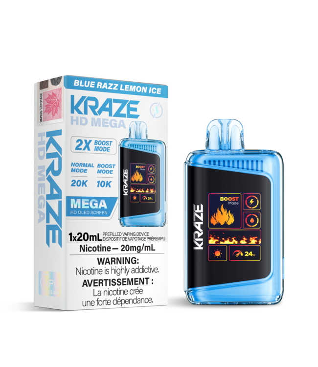 KRAZE HD MEGA 20K Disposable 20ml Blue Razz Lemon Ice (ONTARIO)