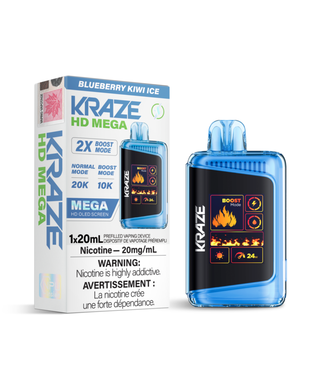 KRAZE HD MEGA 20K 20,000 Puff Disposable (single) Blueberry Kiwi Ice