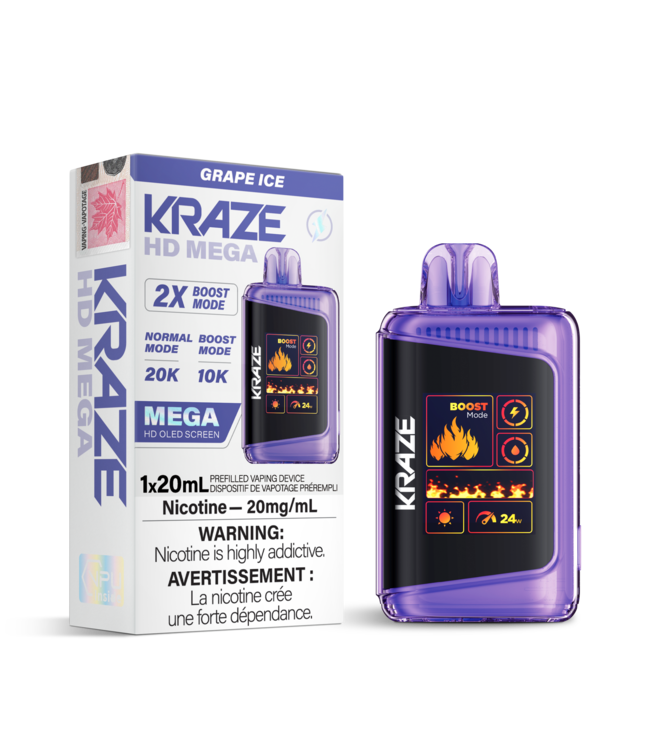KRAZE HD MEGA 20K 20,000 Puff Disposable (single) Grape Ice