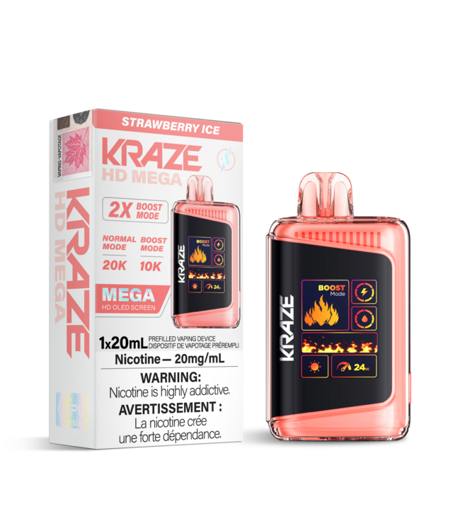 KRAZE HD MEGA 20K 20,000 Puff Disposable (single) Strawberry Ice