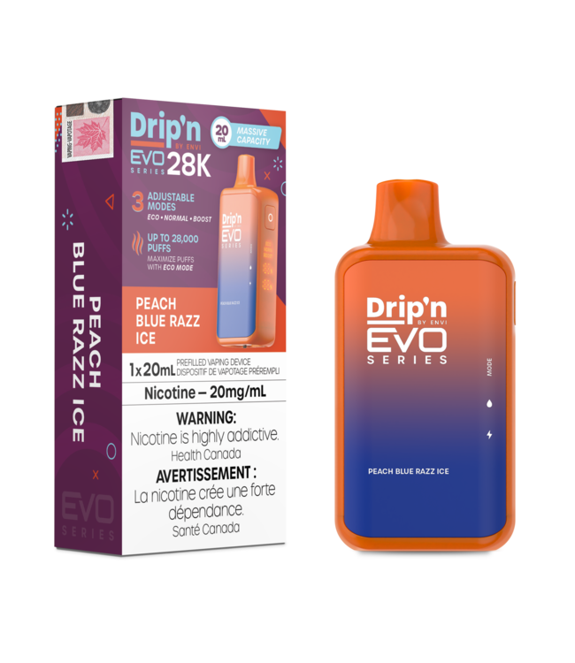 DRIP'N EVO 28K Disposable 20ml Peach Blue Razz Ice (ONTARIO)