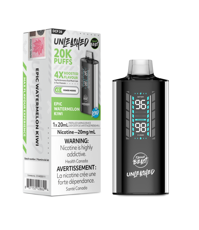 FLAVOUR BEAST UNLEASHED 20K Disposable 20ml Epic Watermelon Kiwi Iced (ONTARIO)