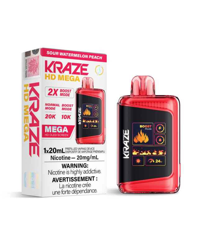 KRAZE HD MEGA 20K Disposable 20ml Sour Watermelon Peach (ONTARIO)