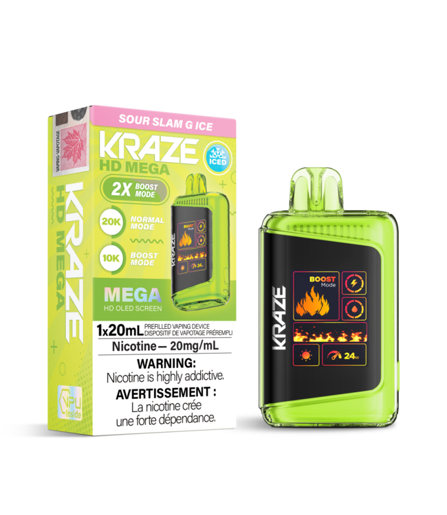 KRAZE HD MEGA 20K Disposable 20ml Sour Slam G Ice (ONTARIO)