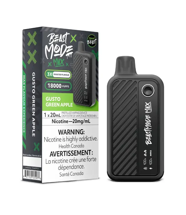 FLAVOUR BEAST MODE MAX 18K Disposable 20ml Gusto Green Apple (ONTARIO)