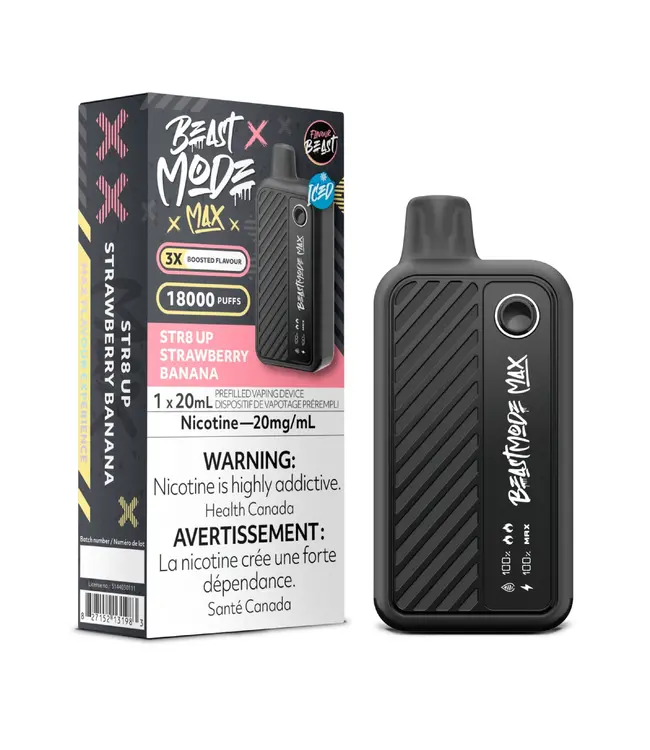 FLAVOUR BEAST MODE MAX 18K Disposable 20ml Str8 Up Strawberry Banana Iced (ONTARIO)