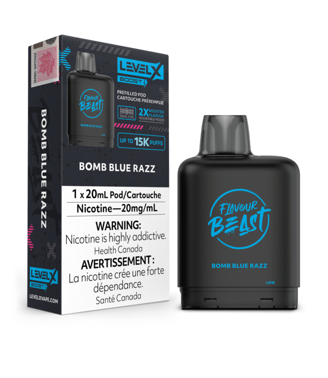 LEVEL X BOOST - FLAVOUR BEAST 20ml Pod Bomb Blue Razz (ONTARIO)