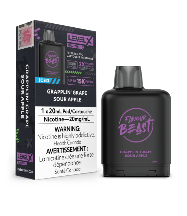 LEVEL X BOOST - FLAVOUR BEAST 20ml Pod Grapplin Grape Sour Apple Iced (ONTARIO)