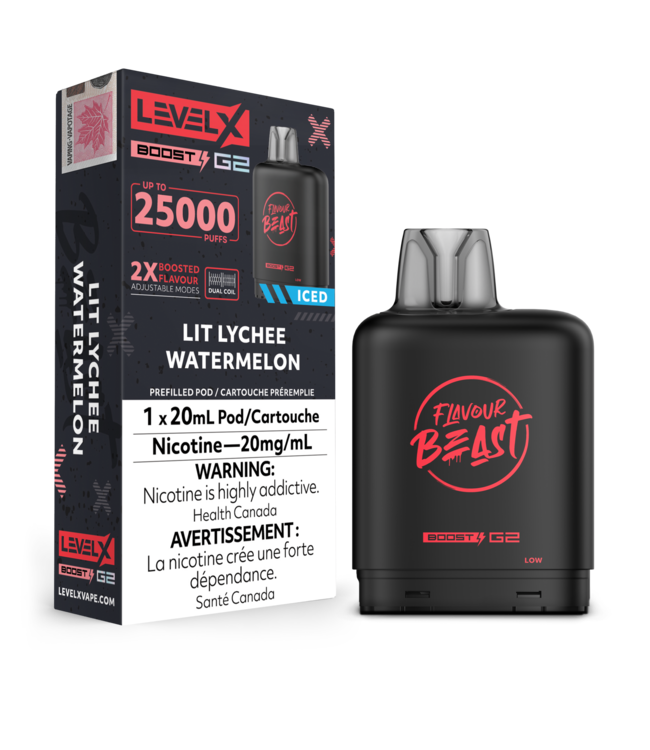 LEVEL X BOOST - FLAVOUR BEAST 20ml Pod Lit Lychee Watermelon Iced (ONTARIO)