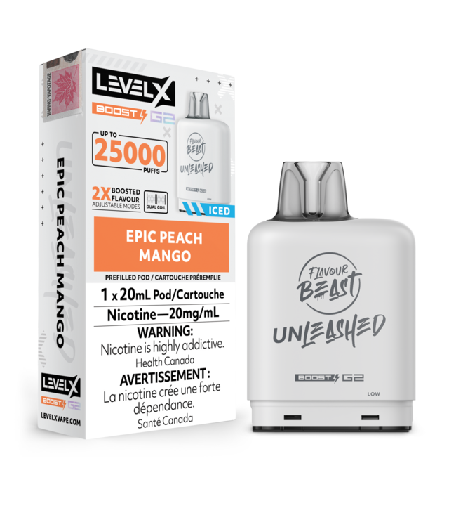 LEVEL X - FLAVOUR BEAST UNLEASHED 20ml Pod Epic Peach Mango Iced (ONTARIO)