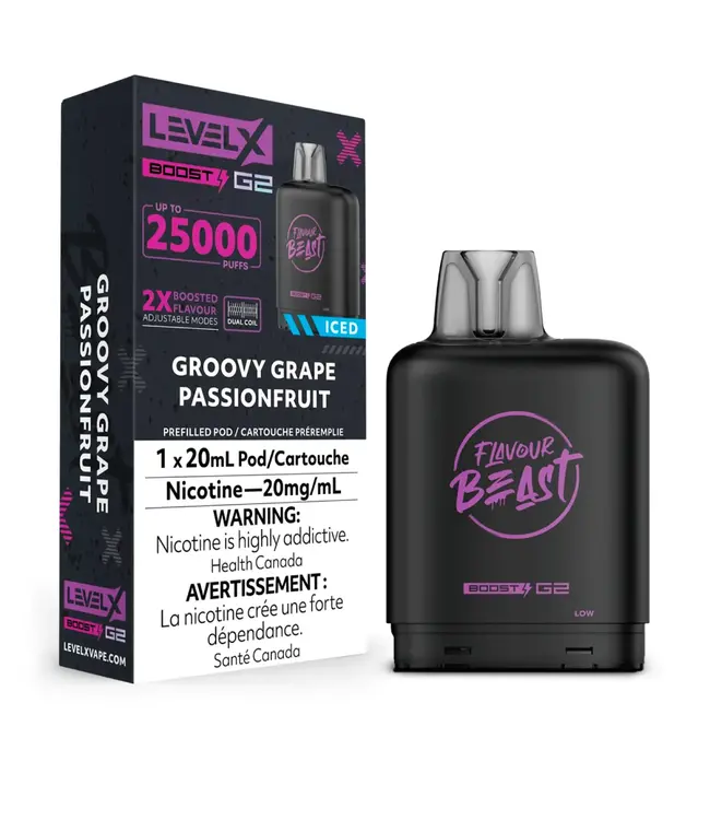 LEVEL X BOOST - FLAVOUR BEAST 20ml Pod Groovy Grape Passionfruit Iced (ONTARIO)