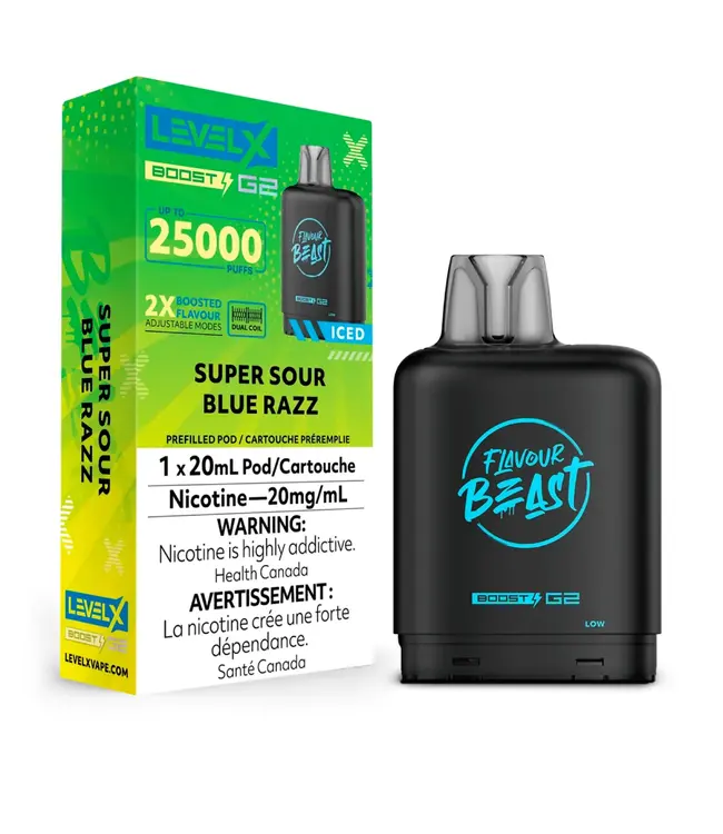LEVEL X BOOST - FLAVOUR BEAST 20ml Pod Super Sour Blue Razz Iced (ONTARIO)