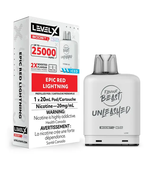 LEVEL X - FLAVOUR BEAST UNLEASHED BOOST 20ml Pod Epic Red Lightning Iced (ONTARIO)