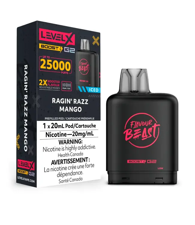 LEVEL X BOOST - FLAVOUR BEAST BOOST 20ml Pod Ragin' Razz Mango Iced (ONTARIO)