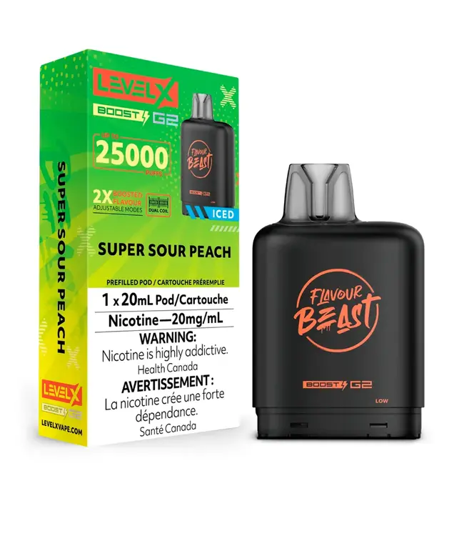 LEVEL X BOOST - FLAVOUR BEAST BOOST 20ml Pod Super Sour Peach Iced (ONTARIO)