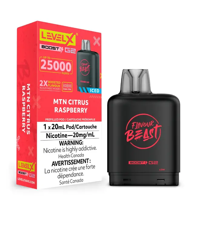 LEVEL X BOOST - FLAVOUR BEAST 20ml Pod Mtn Citrus Raspberry (ONTARIO)