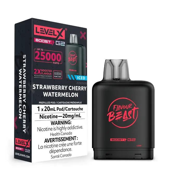 LEVEL X BOOST - FLAVOUR BEAST 20ml Pod Strawberry Cherry Watermelon Iced (ONTARIO)