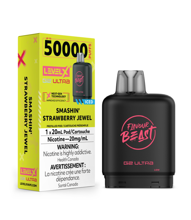 LEVEL X ULTRA - FLAVOUR BEAST 20ml Pod Smashin' Strawberry Jewel Iced (ONTARIO)