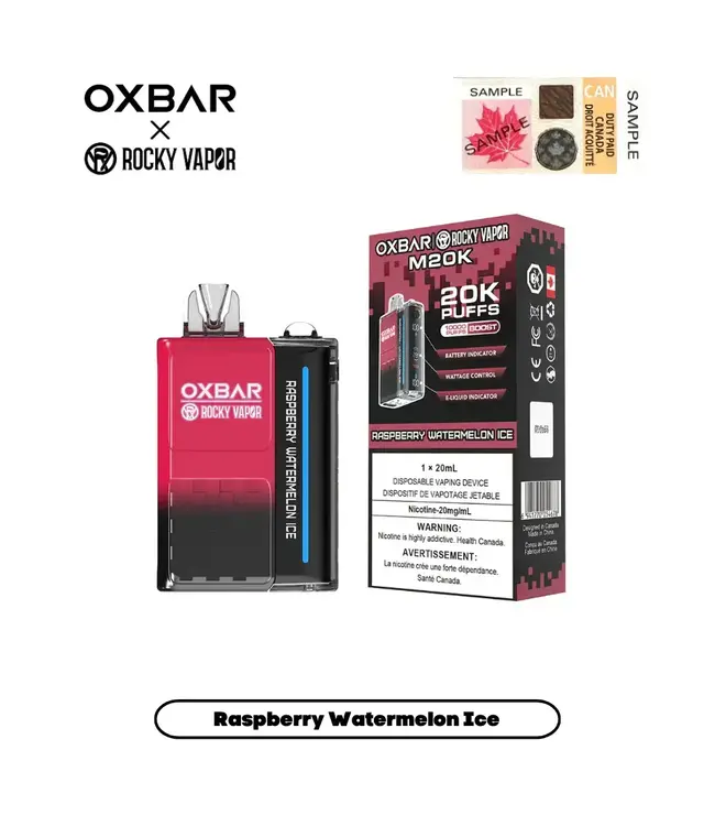 OXBAR 20K  20,000 Puff Disposable (single) Raspberry Watermelon Ice (ONTARIO)