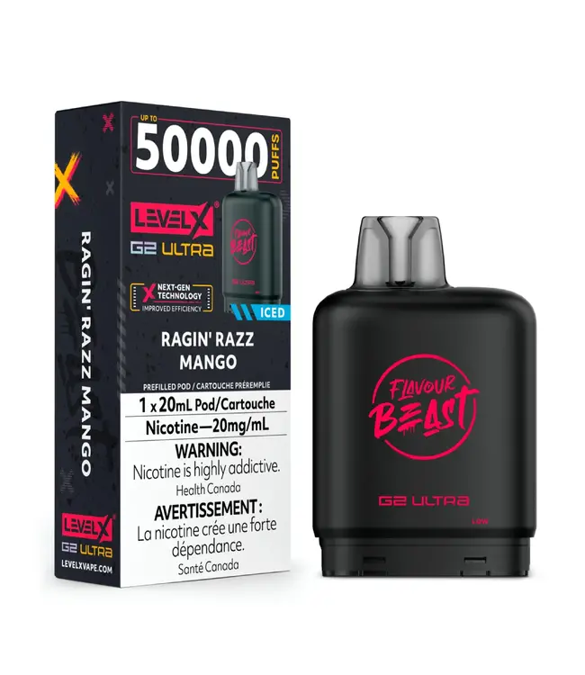 LEVEL X ULTRA - FLAVOUR BEAST 20ml Pod Ragin' Razz Mango Iced (ONTARIO)
