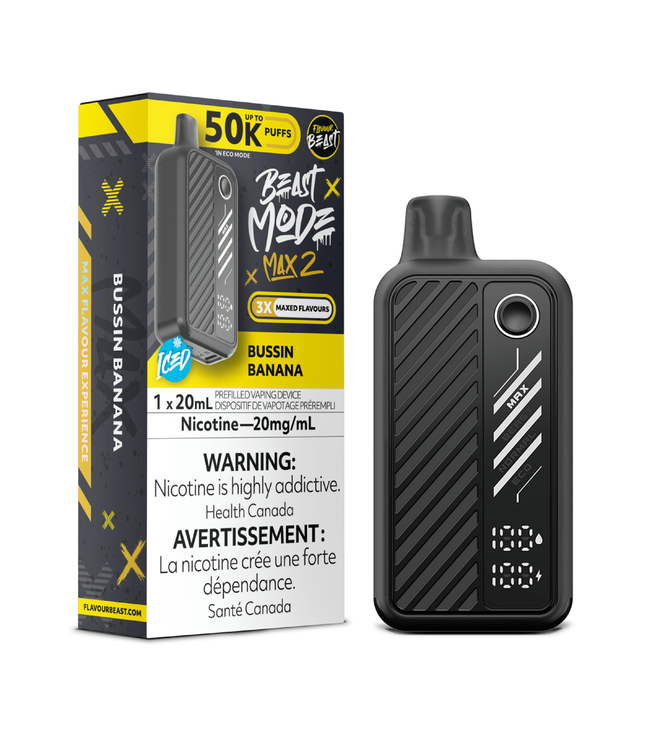 FLAVOUR BEAST MODE MAX 2 - 50K Puff Disposable 20ml Bussin Banana Iced (ONTARIO)