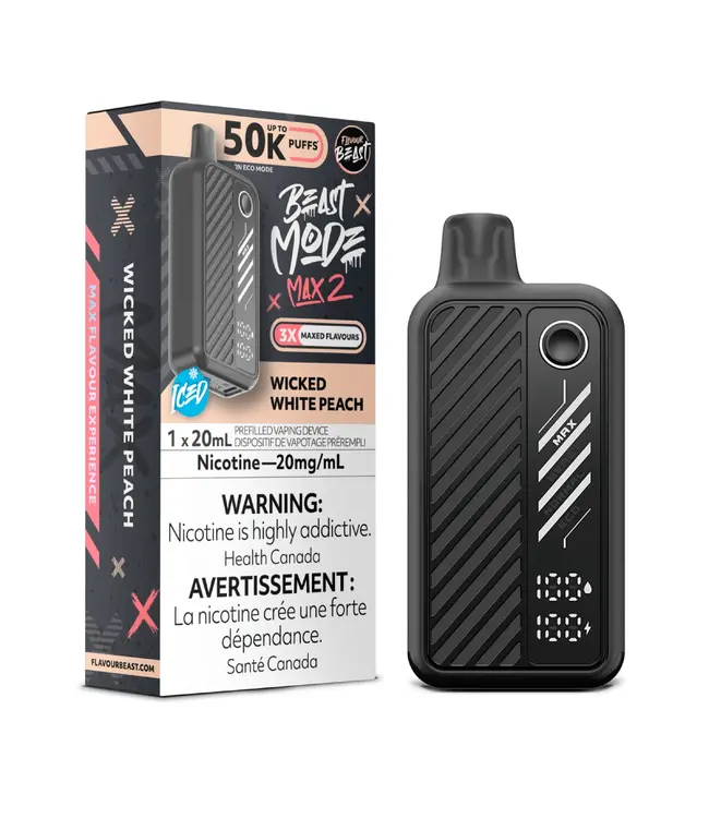 FLAVOUR BEAST MODE MAX 2 - 50K Puff Disposable 20ml Wicked White Peach Iced (ONTARIO)