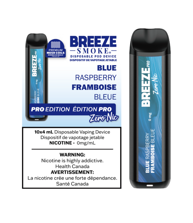BREEZE PRO ZERO NIC 2000 Puff Disposable (Single) Blue Raspberry (ONTARIO)