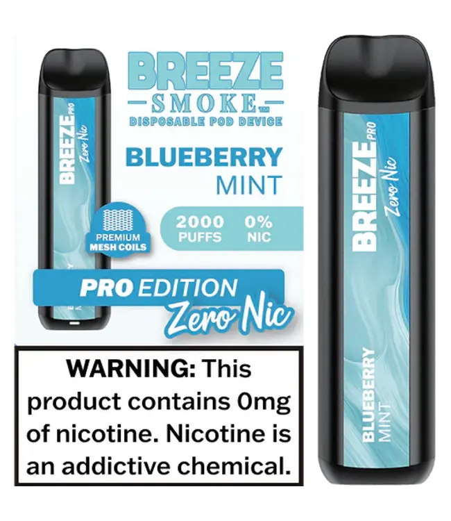 BREEZE PRO ZERO NIC 2000 Puff Disposable (Single) Blueberry Mint (ONTARIO)