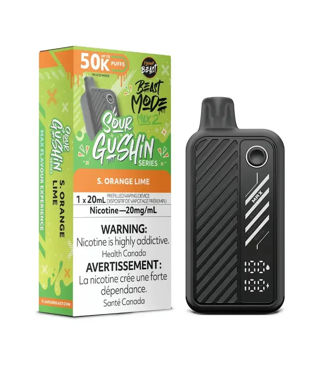 FLAVOUR BEAST MODE MAX 2 - 50K  Puff Disposable 20ml Sour Gushin' S. Orange Lime (ONTARIO)