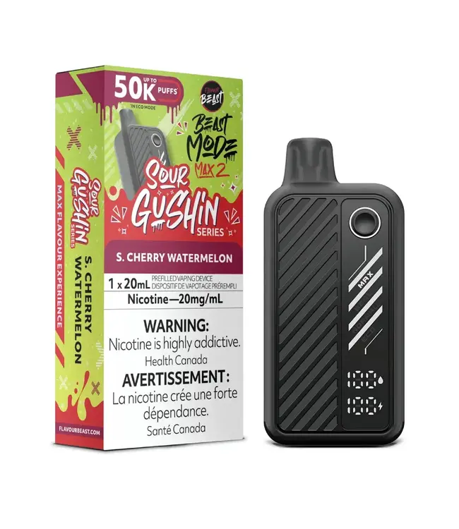 FLAVOUR BEAST MODE MAX 2 - 50K  Puff Disposable 20ml Sour Gushin' S. Cherry Watermelon (ONTARIO)