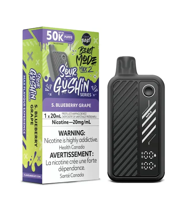 FLAVOUR BEAST MODE MAX 2 - 50K  Puff Disposable 20ml Sour Gushin' S. Blueberry Grape (ONTARIO)