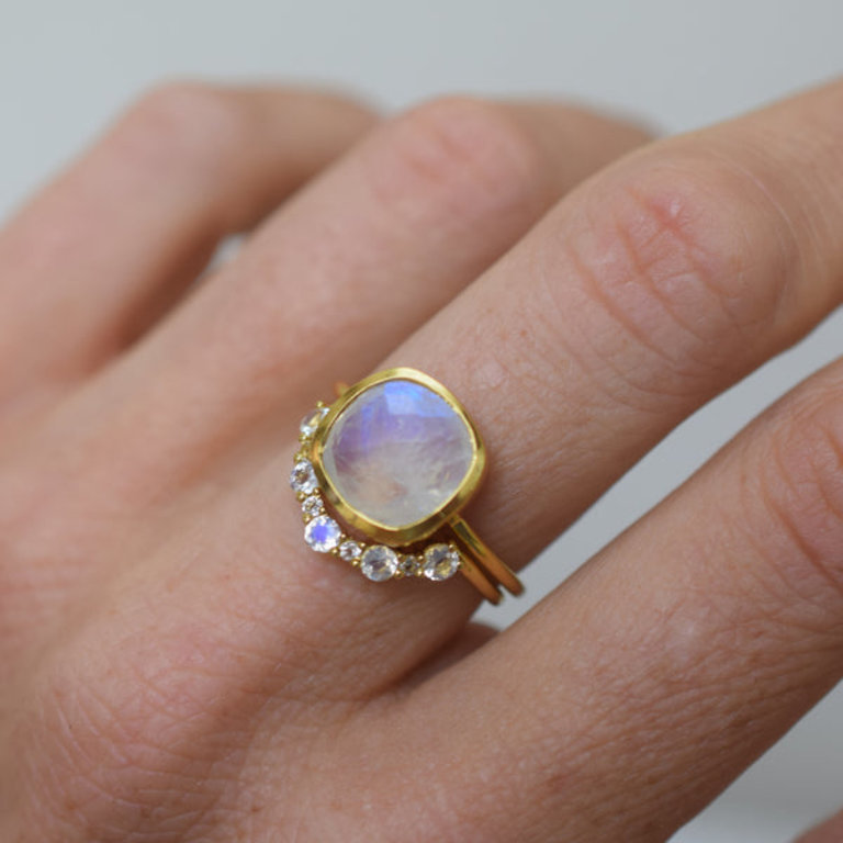 LA KAISER RAINBOW MOONSTONE & TOPAZ ARC RING