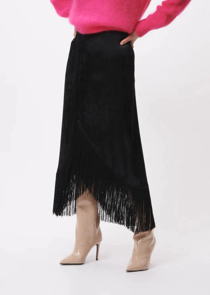 Ride with Me Faux Leather Fringe Midi Skirt Small