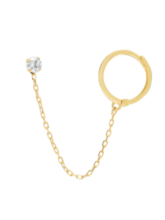 OFINA JEWELRY 14K SOLID GOLD CZ & HUGGIE CHAIN STUDS