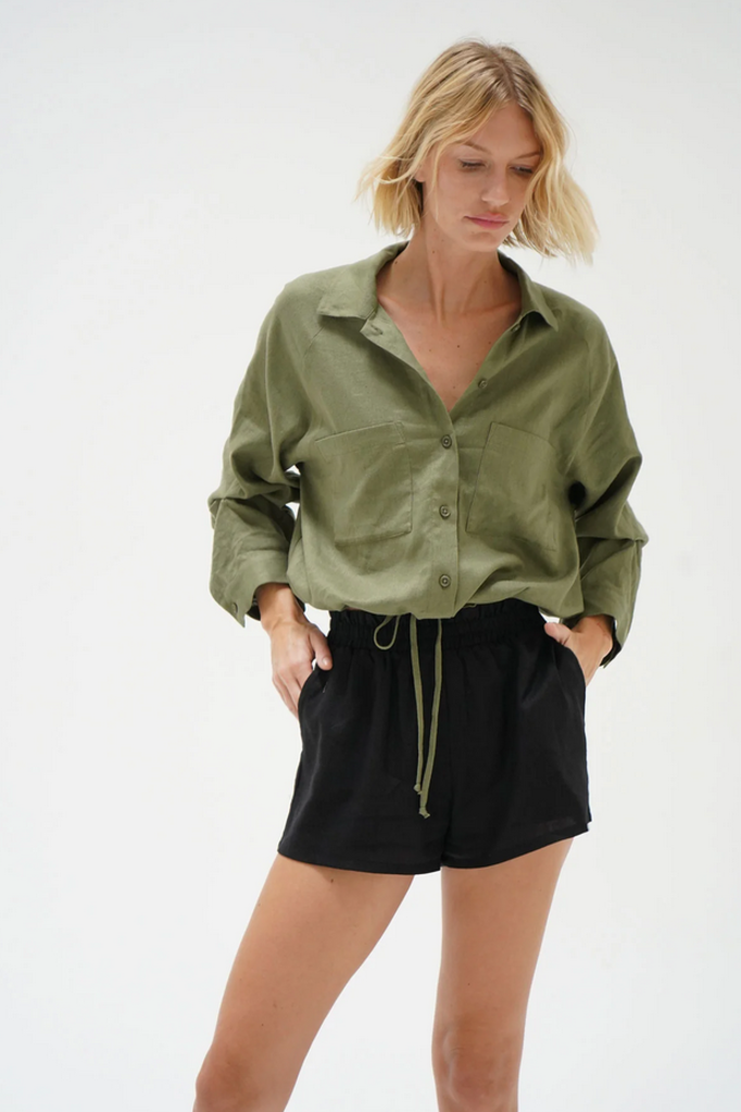 LNA ALPINE DRAWSTRING BUTTON UP