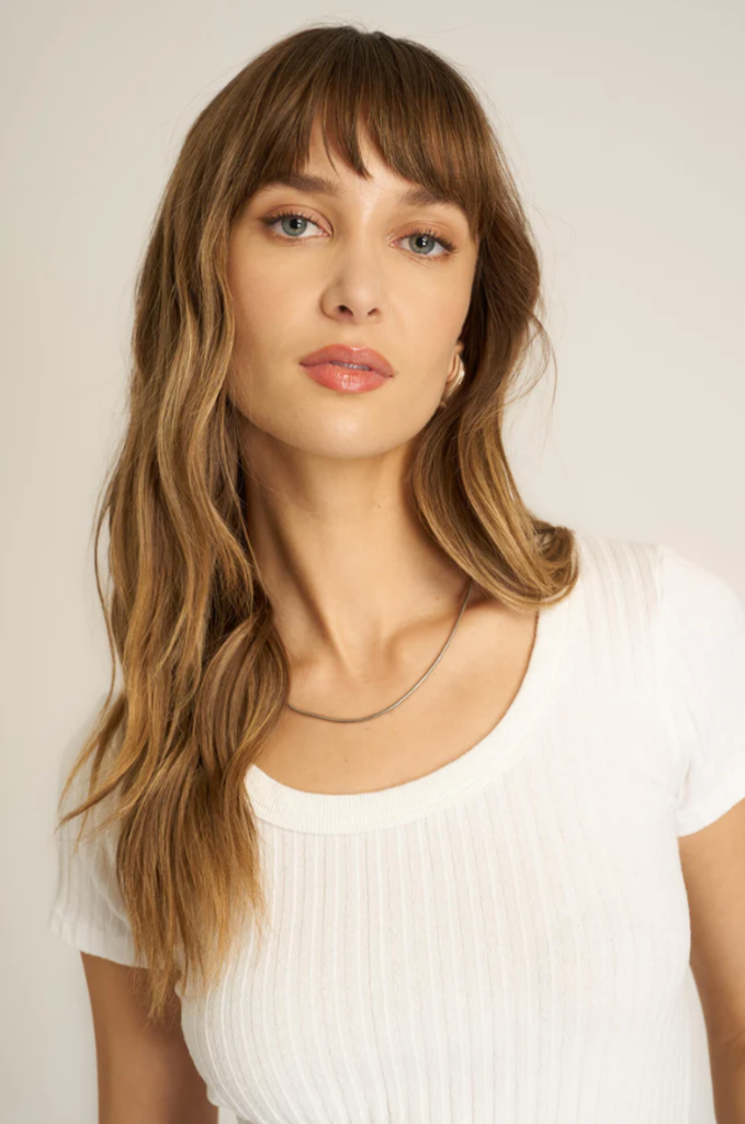 PROJECT SOCIAL T JULIE SCOOP NECK WHITE SWEATER RIB TEE