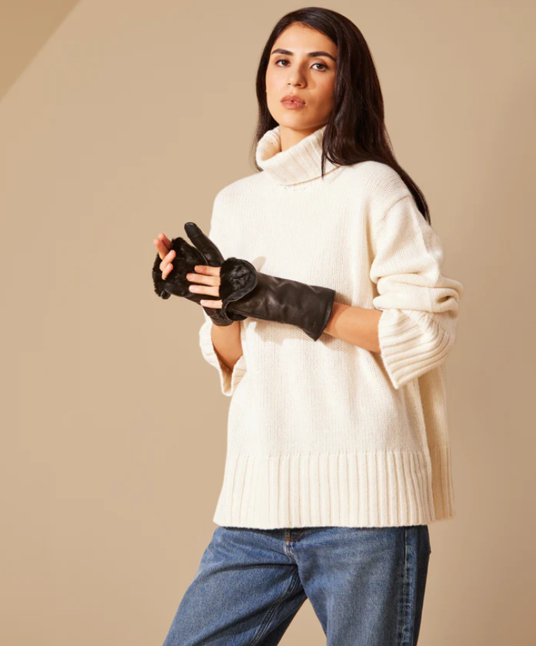 ZIP TOP FAUX FUR LEATHER GLOVE