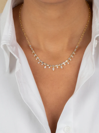 ADINA EDEN CZ BAGUETTE X MARQUISE SPIKE TENNIS NECKLACE