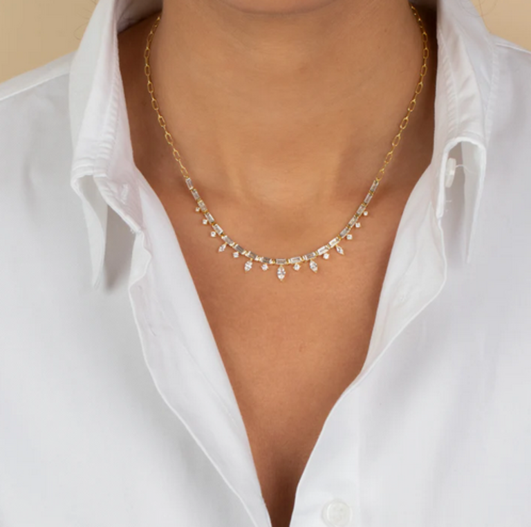 ADINA EDEN CZ BAGUETTE X MARQUISE SPIKE TENNIS NECKLACE