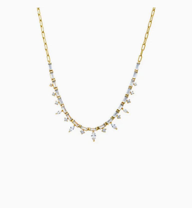ADINA EDEN CZ BAGUETTE X MARQUISE SPIKE TENNIS NECKLACE